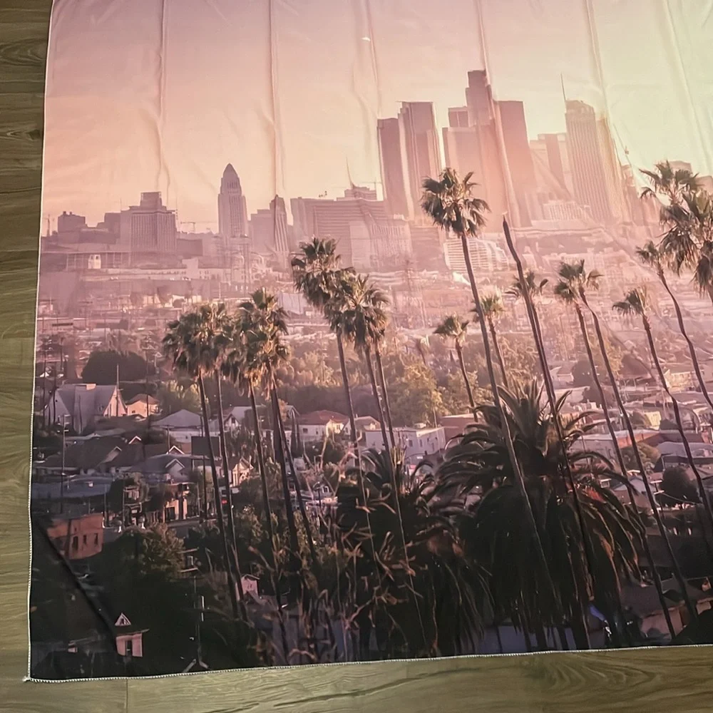 Sunset Palm City Wall Art Print - Pink Tones